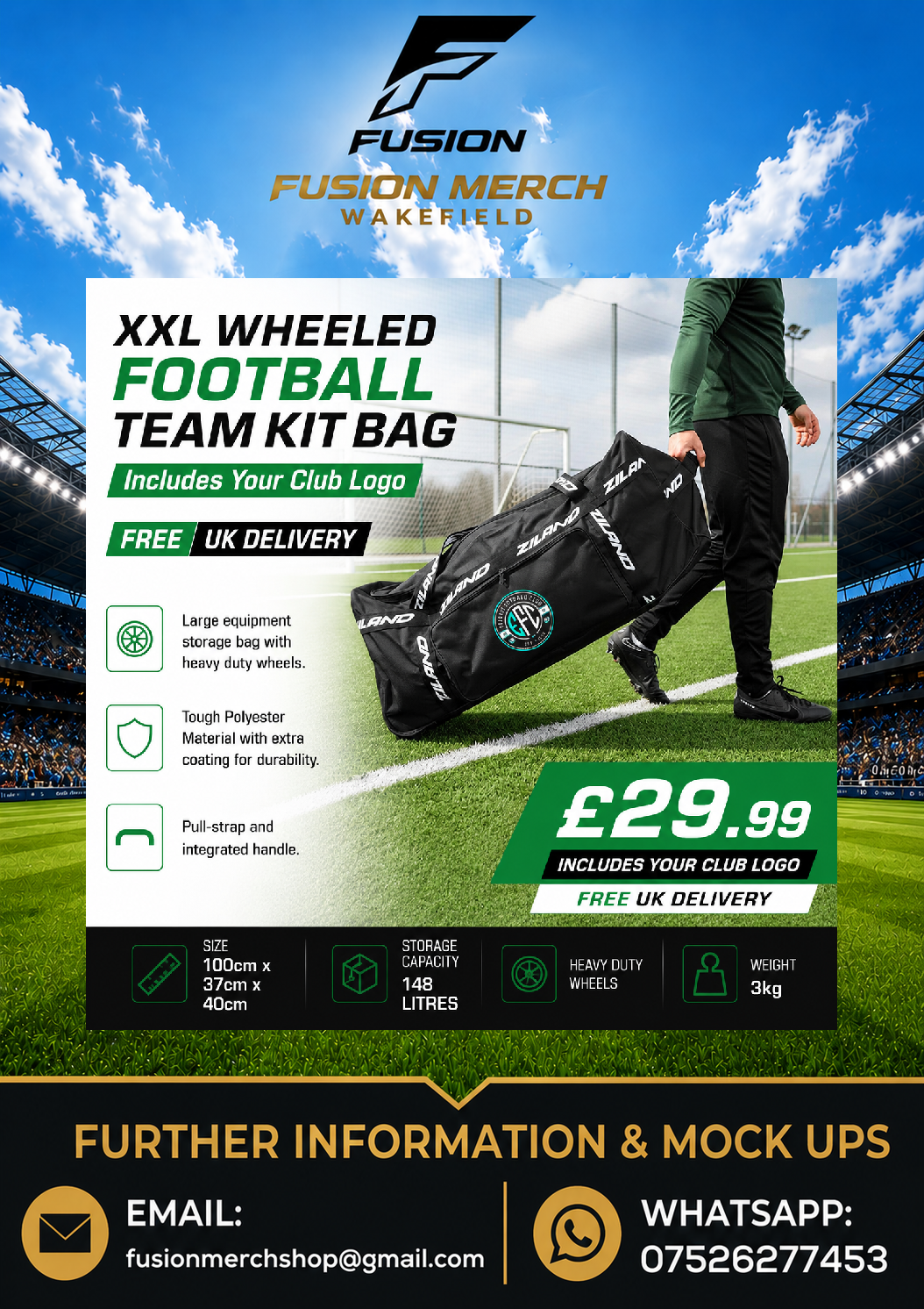XXL Wheeled Football Team Kit Bag