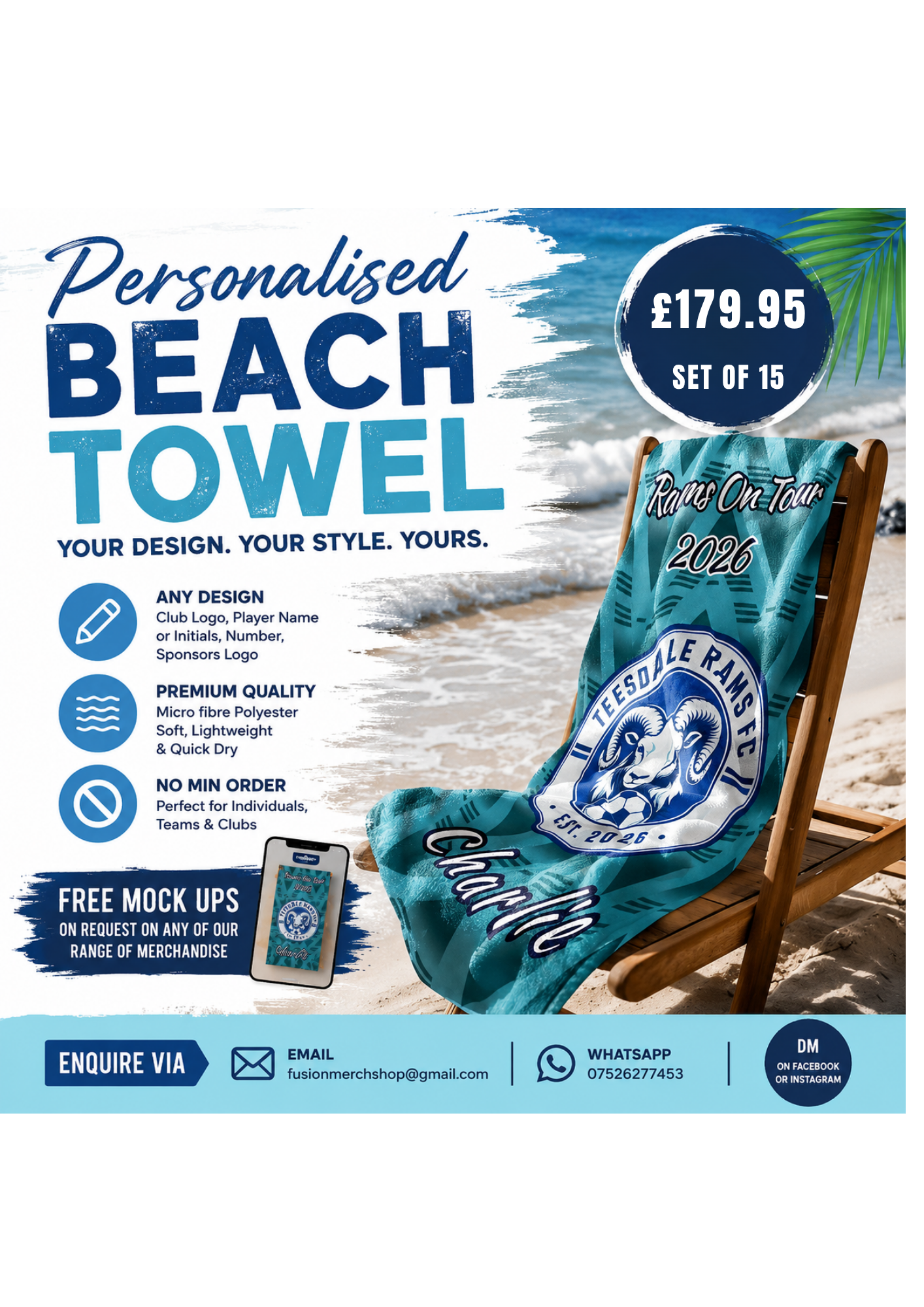 15 x Personalised Club Towels