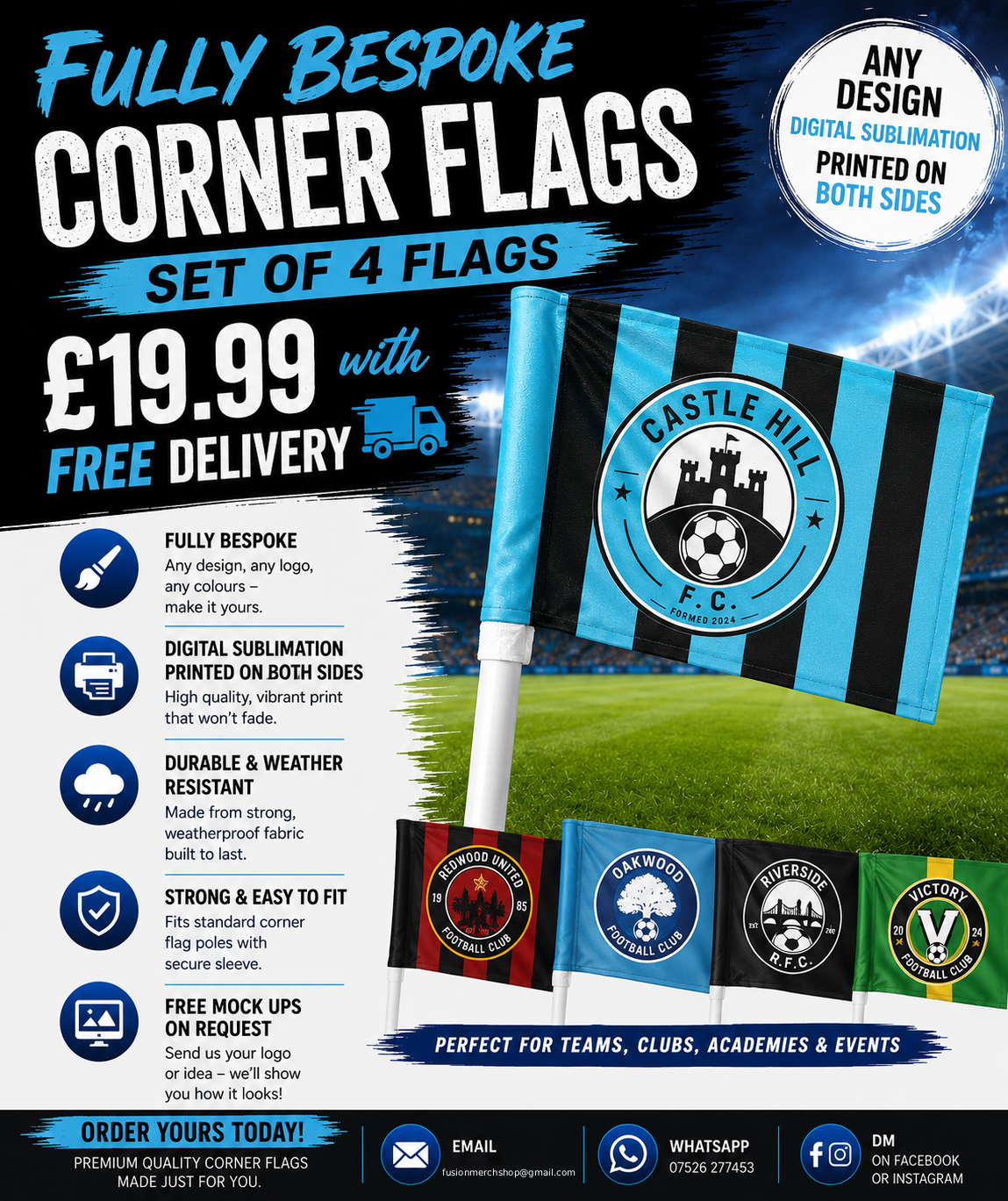 Fully Bespoke Set of 4 Corner Flags