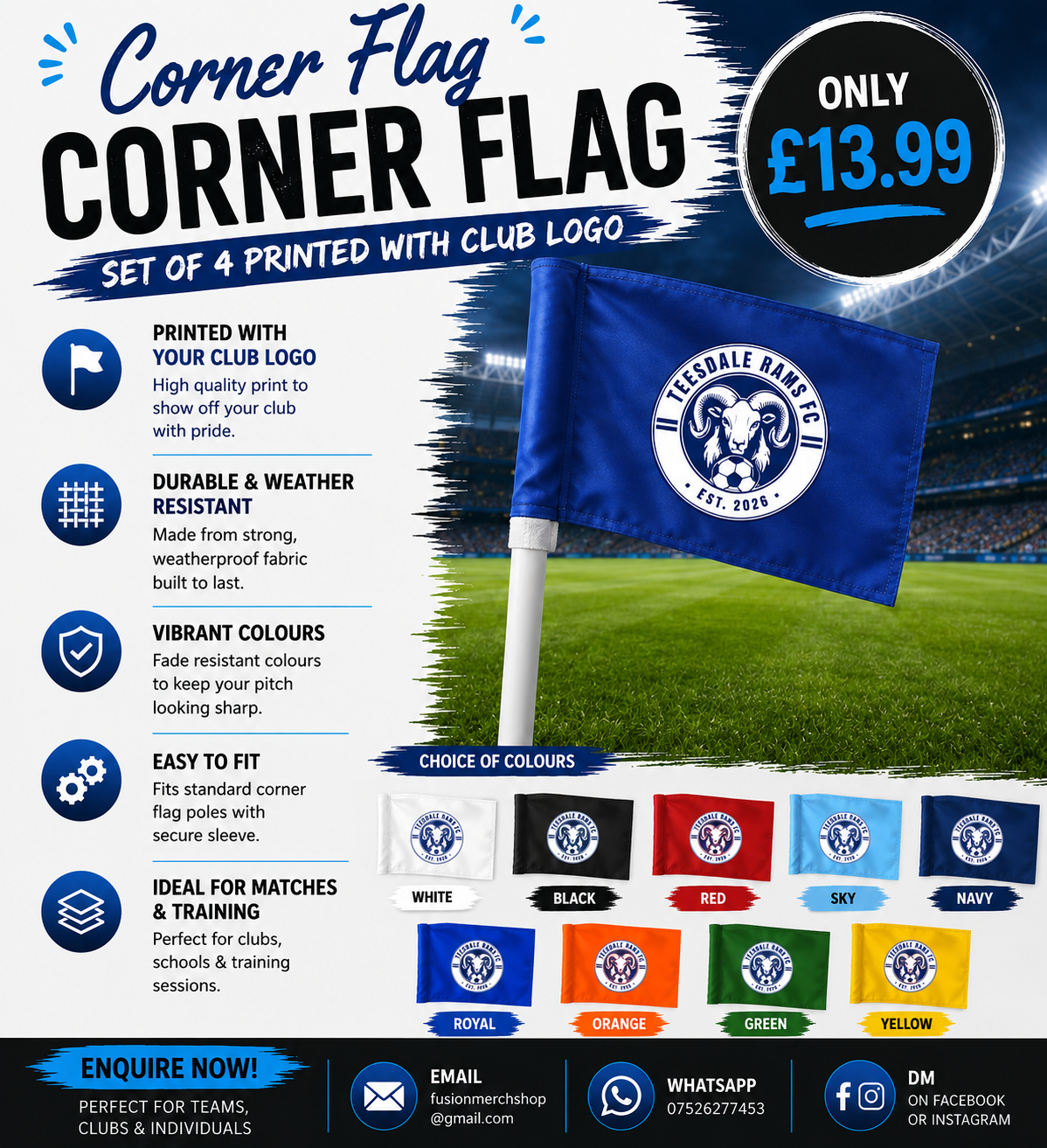 Corner Flag - Set of 4 Printed with Club Logo
