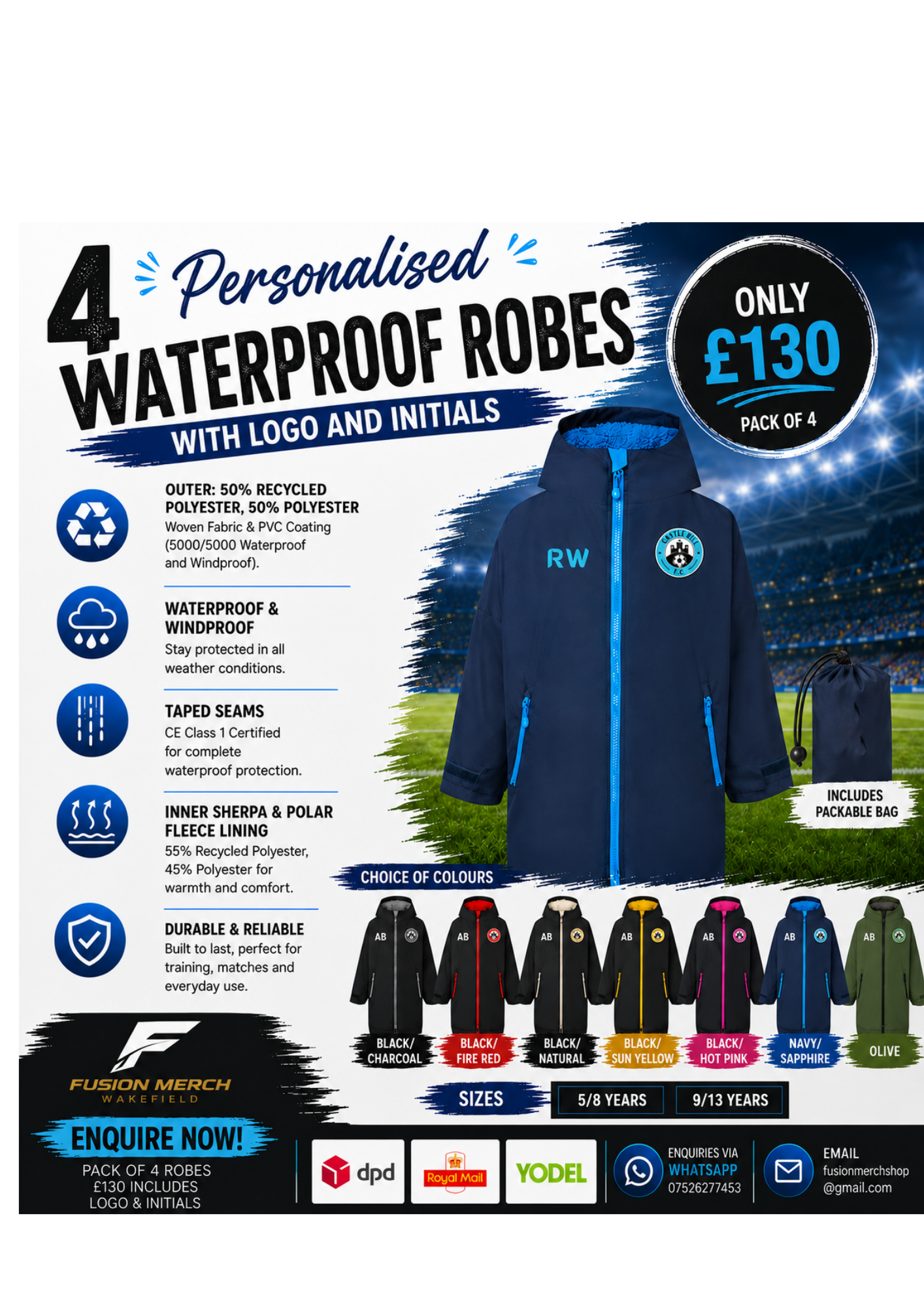 4 Pack Recycled all-seasons waterproof changing robes